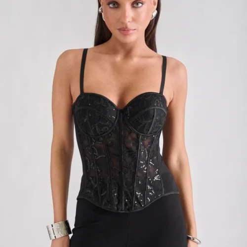 Μαύρος Κορσές See Through με Ενίσχυση & Παγιέτα