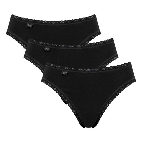 Sloggi 24/7 Cotton Lace Tai Μαύρο Βαμβακερό Σλιπ 3 τμχ.